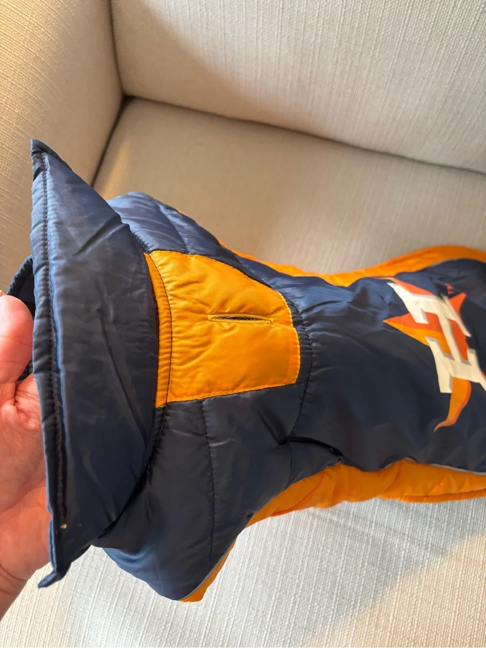 Pets First Navy and Orange Houston Astros Quilted Dog Jacket